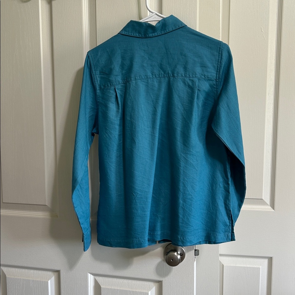 Teal Pendleton Button Down Shirt Petite Medium - image 2